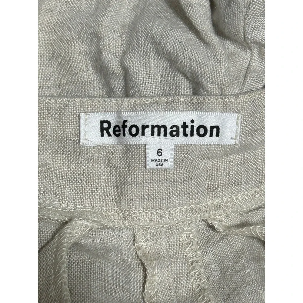 Reformation Mason Linen Wide Leg Pants 6 Oatmeal High Rise Pleated 100% Linen